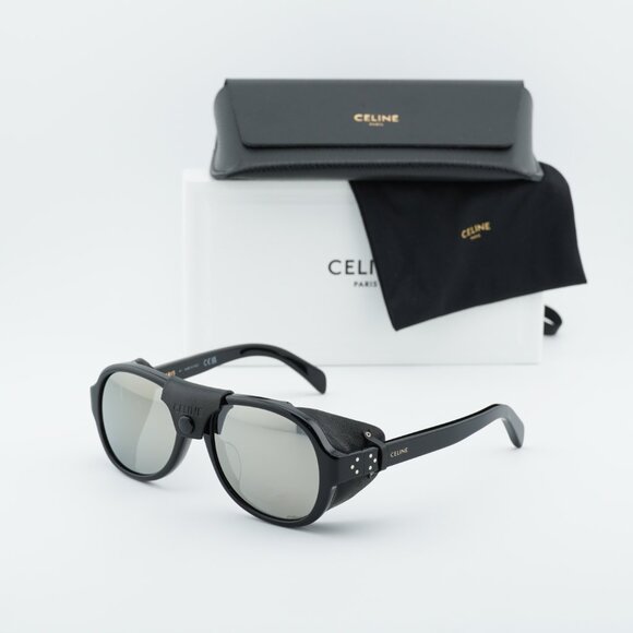 Celine CL40301U 01C Sunglasses Black Square Frame, Smoke Mirror Lenses main image 9